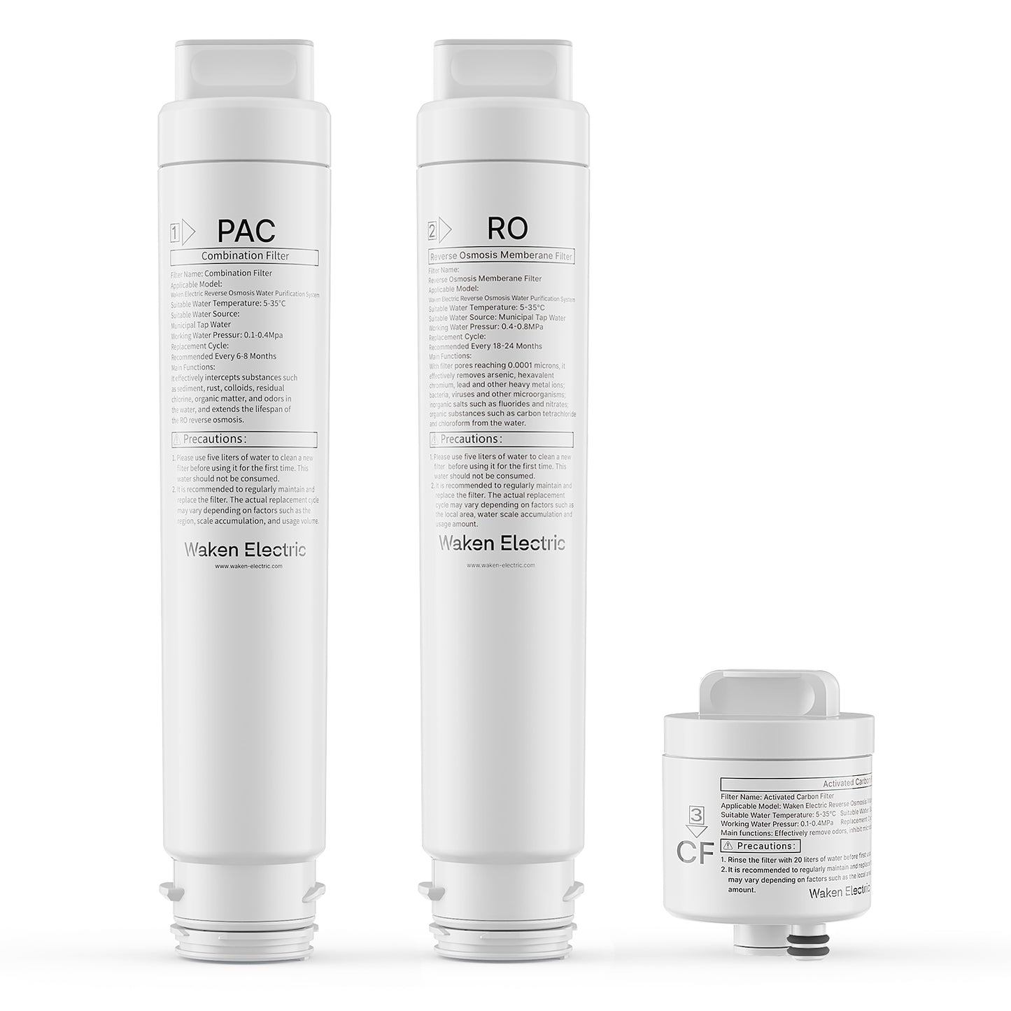 Waken Electric C11 3-Piece Replacement Filter Set with 1 PAC Filter, 1 RO Filter, and 1 CF Filter